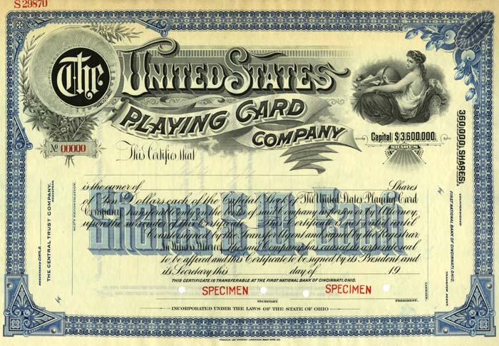 United States Playing Card Co. - Specimen Stock Certificate
